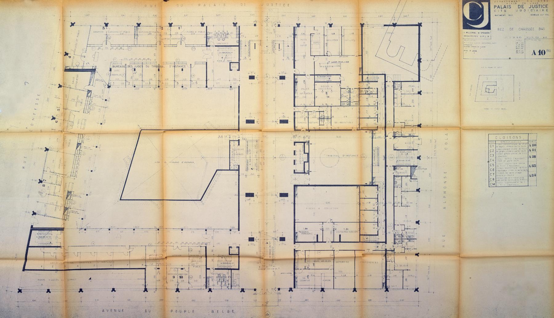 Plan détaillé du rez-de-chaussée bas, plan A10. 26 juin 1965 (AD Nord : 1348 W 2).