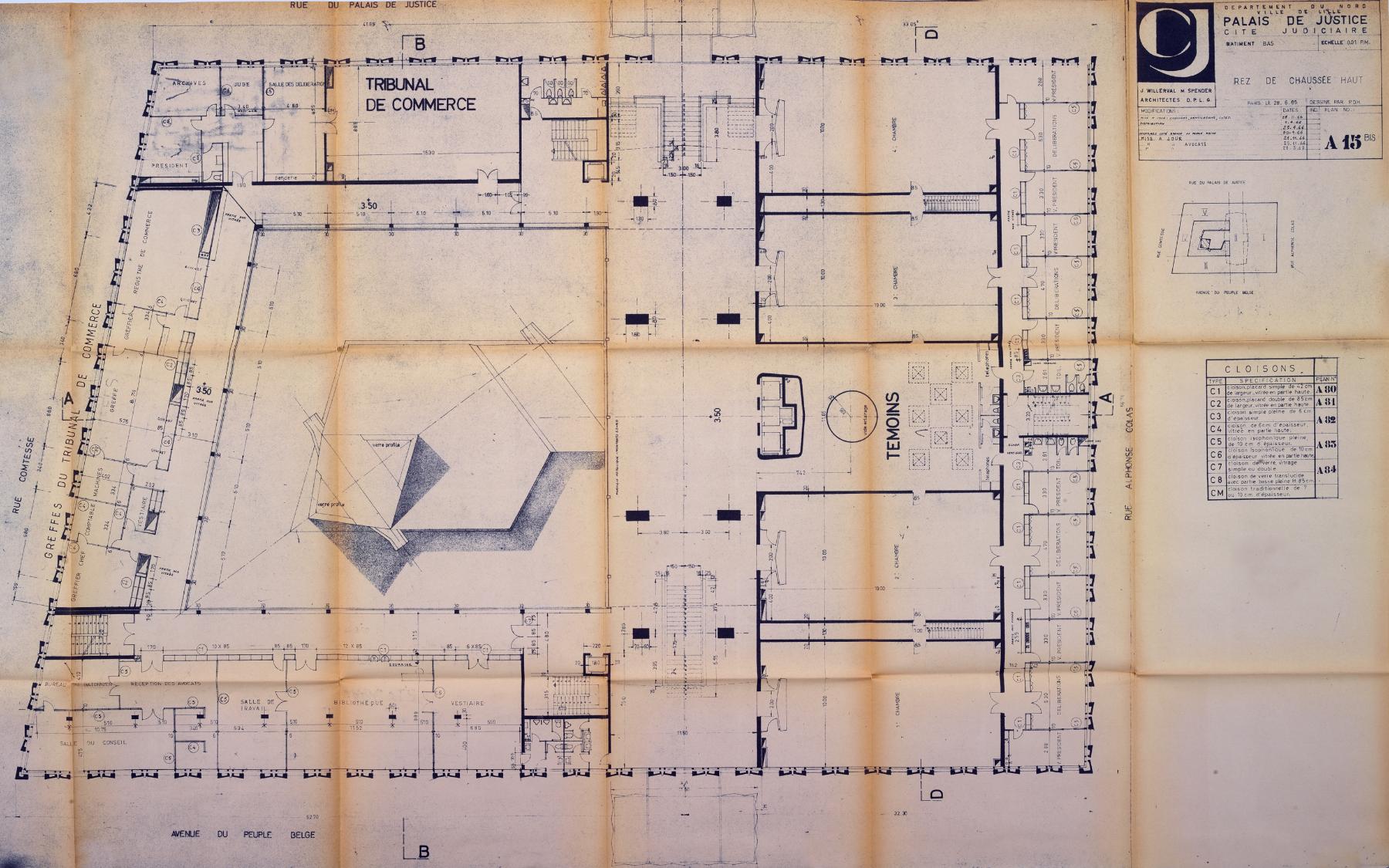 Plan détaillé du rez-de-chaussée haut, plan n°A15. 28 juin 1965 (AD Nord ; 1348 W 2).