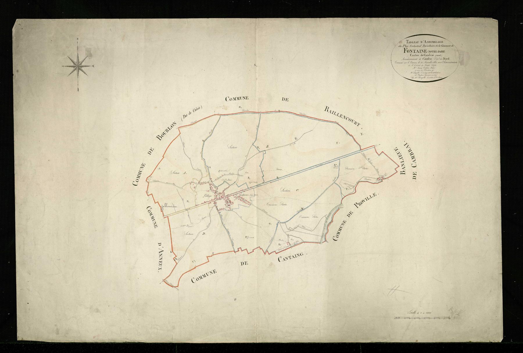 Plan cadastral de Fontaine-Notre-Dame : tableau d'assemblage, 1825 (AD Nord ; P31/842).