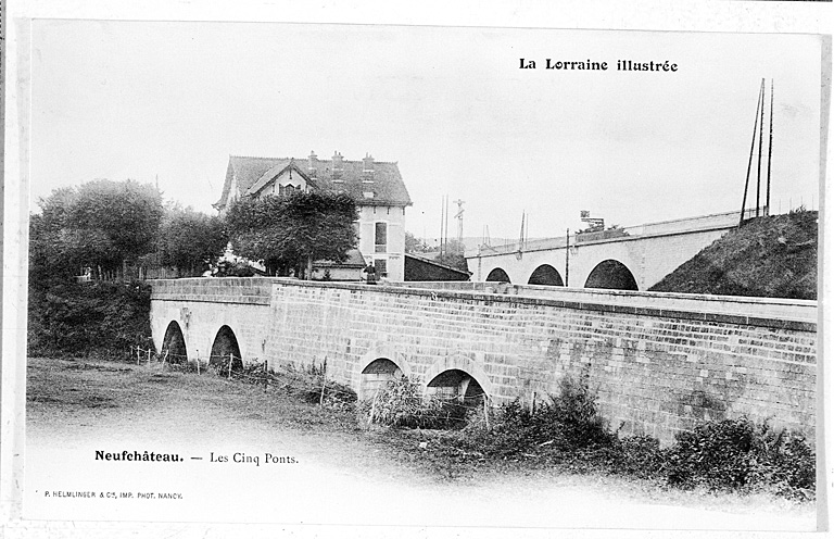 Le pont routier de la R N. n° 65 (les Cinq Ponts), au début du siècle.