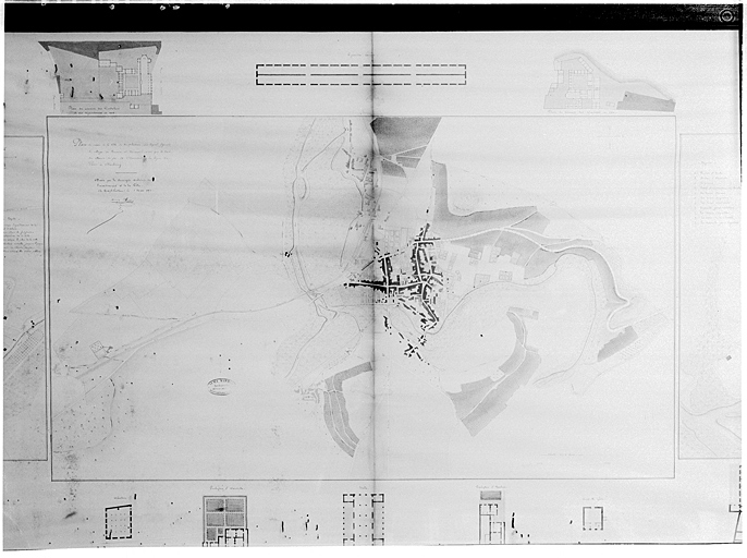 Plan de la ville et de ses principaux bâtiments. Détail : partie centrale.