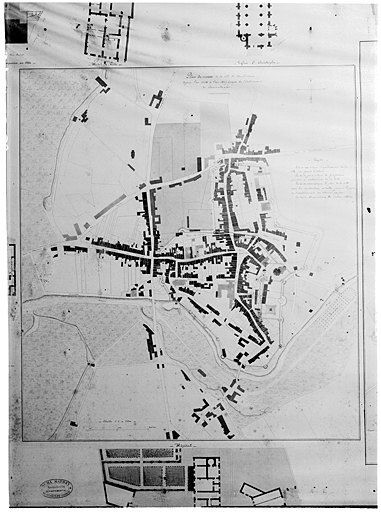 Plan de masse de la ville de Neufchâteau depuis l'an 1048 à l'an 1867 époque de l'établissement du chemin de fer : ensemble.