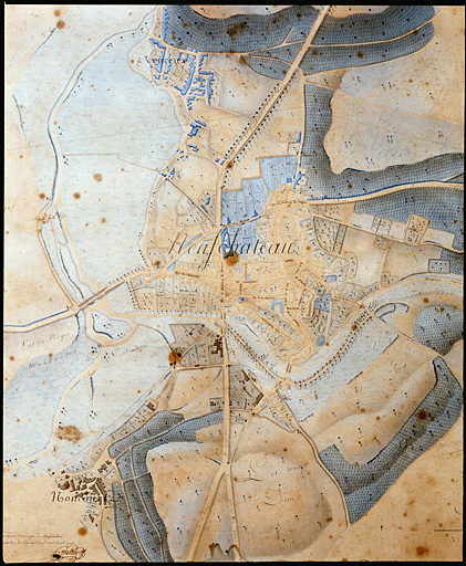 Plan de la ville de Neufchâteau et des villages de Rouceux et Noncourt. Détail : partie centrale.