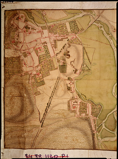 Carte topographique de la ville de Neufchateau et de ses environs.... Détail partie à gauche de la légende : la ville de Neufchâteau et Rouceux.