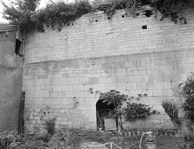 Jardin : mur de soutènement au pied du château.