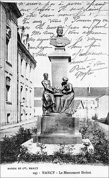 Vue du monument au début du 20e siècle, avant 1934, à son emplacement antérieur, à côté de l'Institut de physique, électrotechnique et mécanique appliquée.