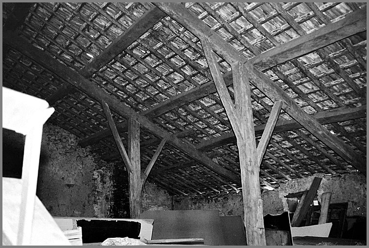 Ferme, détail de charpente, ensemble trois quarts droit.