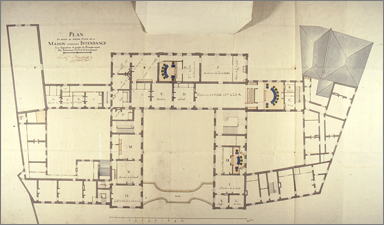 Projet d'implantation des tribunaux dans l'ancienne Intendance (1800) : 1er étage.