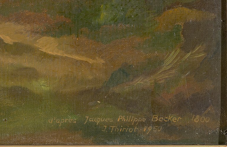 Tableau n° 3 : copie par Jean Thiriot en 1950 d'un tableau de Philip-Jacob Becker, détail de la signature.