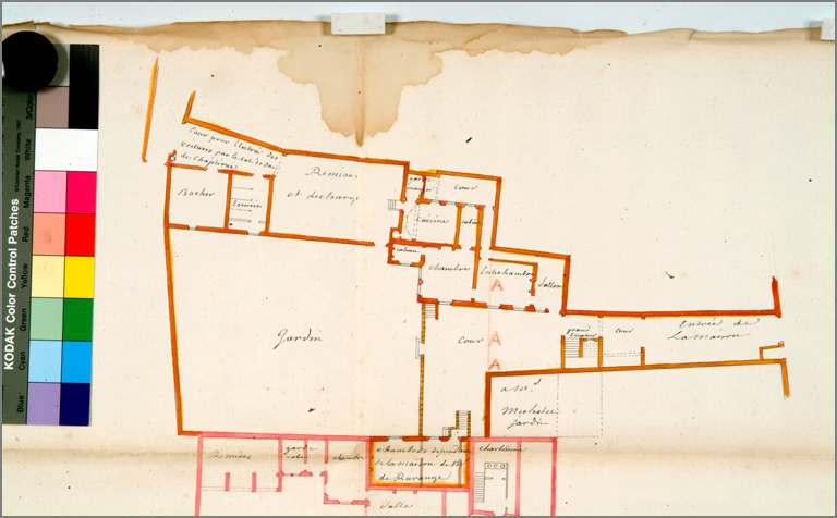 Plan de l'ancienne Intendance de la rue Tête d'Or (s. d.) : détail de la première maison accessible de la Chapellerue par une impasse.