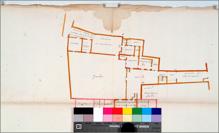 Plan de l'ancienne Intendance de la rue Tête d'Or (s. d.) : détail de la première maison accessible de la Chapellerue par une impasse.