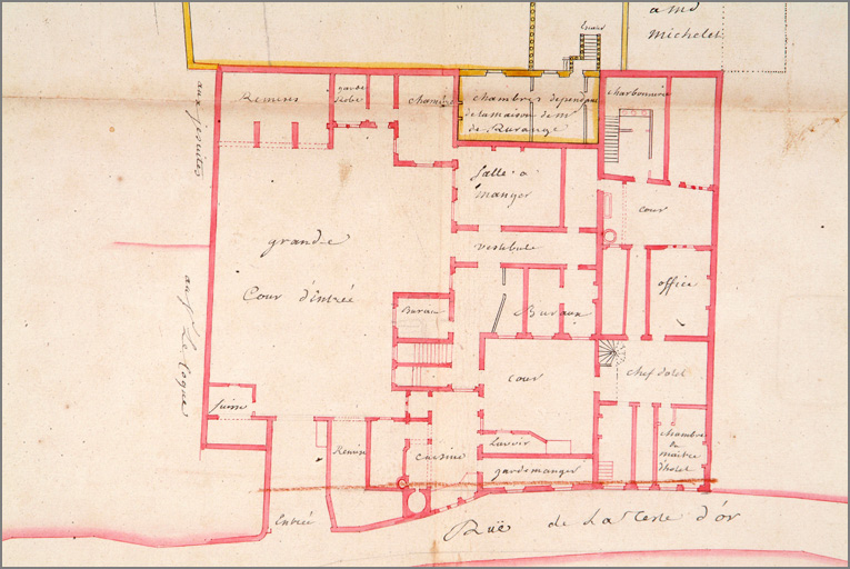 Plan de l'ancienne Intendance de la rue Tête d'Or (s. d.), détail de la maison donnant sur la rue Tête D'or.