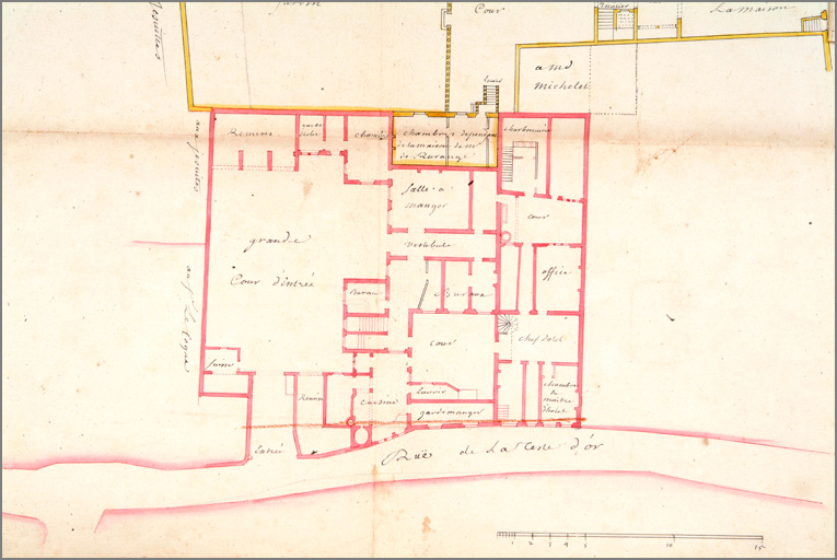 Plan de l'ancienne Intendance de la rue Tête d'Or (s. d.), détail de la maison donnant sur la rue Tête D'or.