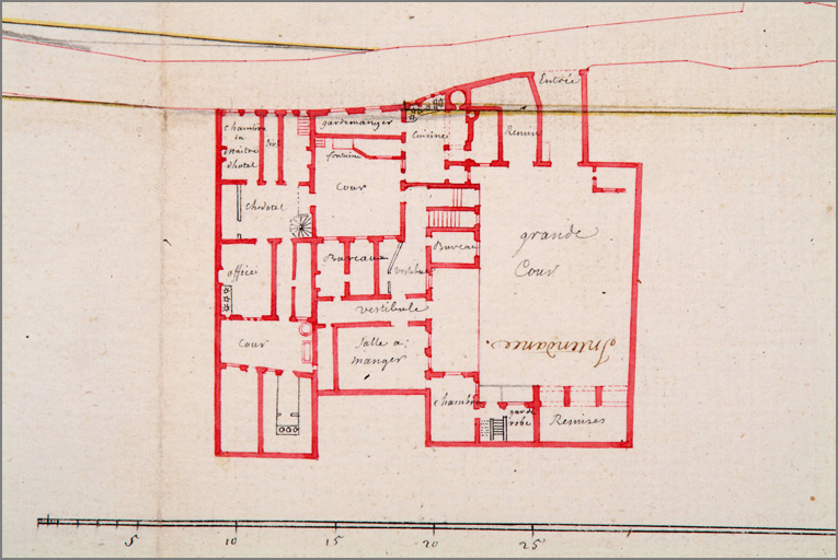 Plan de l'ancienne Intendance de la rue Tête d'Or (s. d.)., détail de la maison donnant sur la rue Tête d'Or.