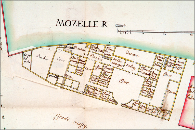 Premier projet d'hôtel de l'Intendance (sans titre, sans date.) : plan, détail (avec retombe).