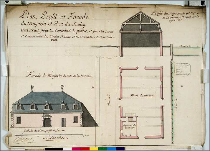 'Plan profil et façade du magasin et port du saulcy [...]' (1701).