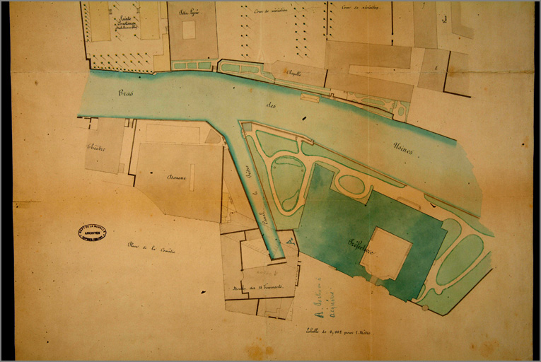 Plan de la préfecture et du lycée (première moitié 19e siècle), détail de la préfecture.