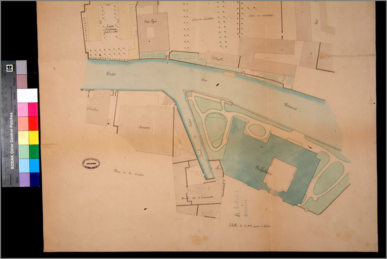 Plan de la préfecture et du lycée (première moitié 19e siècle), détail de la préfecture.