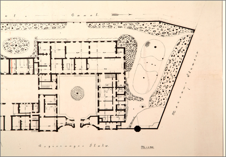 Bezirks-Präsidial-Gebaude in Metz : plan de l'époque de la Présidence de Lorraine, détail du jardin à droite de l'hôtel.