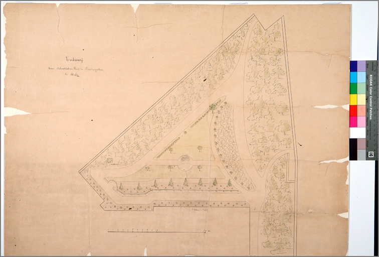 Entwerrf zum Süwestilcher theil des Präsidialgarten zu Metz : plan du jardin de la Préfecture.