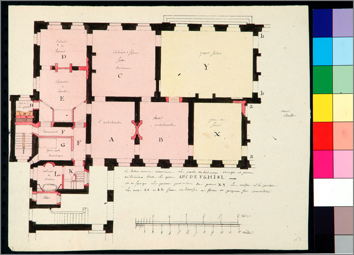 Plan pour la reconstruction de la partie gauche du corps central de la préfecture (vers 1806) : rez-de-chaussée.