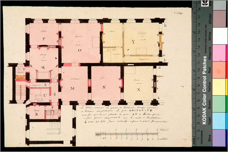 Plan pour la reconstruction de la partie gauche du corps central de la préfecture (vers 1806) : 1er étage.