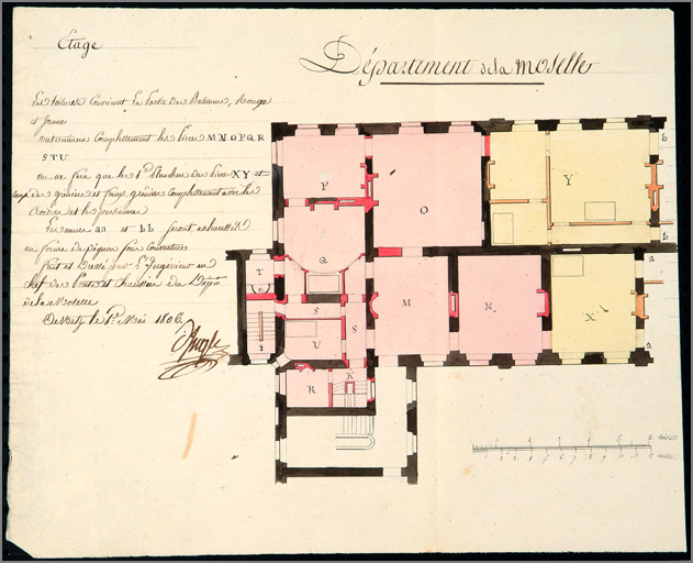 Plan pour la reconstruction de la partie gauche du corps central de la préfecture (vers 1806) : 1er étage.