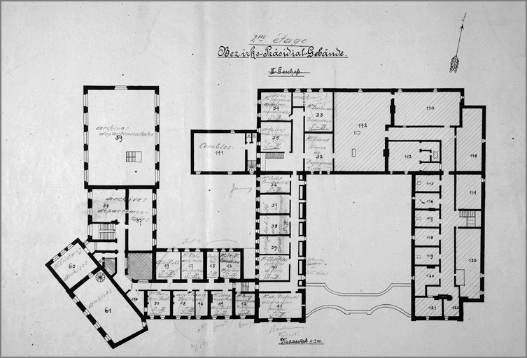 Bezirks-Präsidial-Gebaude : plan de l'hôtel à l'époque de la Présidence de Lorraine : 2e étage.