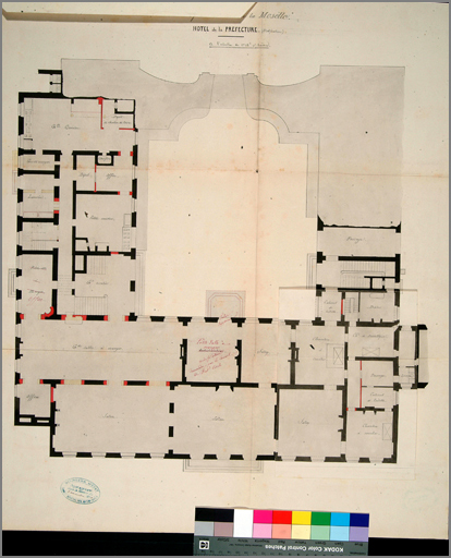 Plan de la préfecture : rez-de-chaussée (vers 1860).