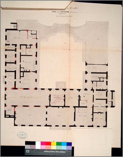 Plan de la préfecture : rez-de-chaussée (vers 1860).