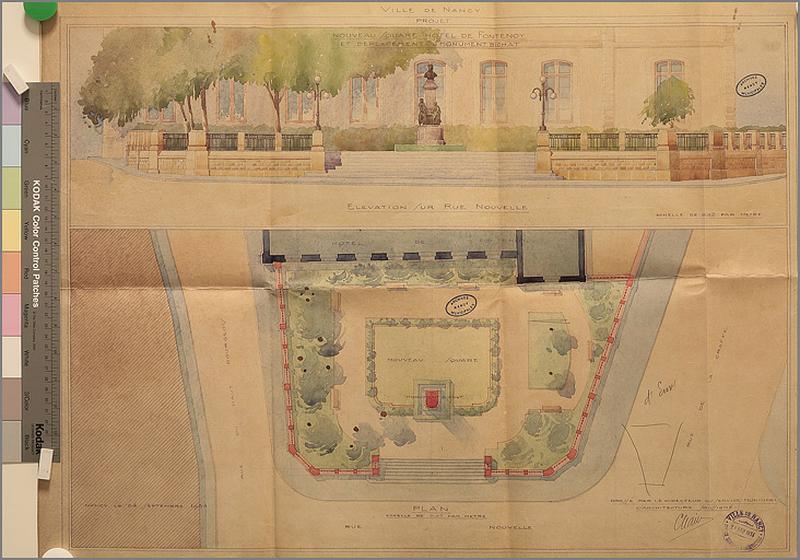 Projet pour le percement de la rue Nouvelle [=rue des Frères Henry] et création du square Bichat : plan et élévation.