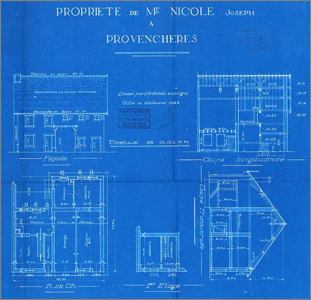 Plan, coupe et élévation.