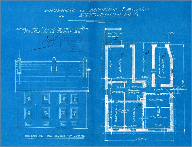Plan, coupe et élévation.