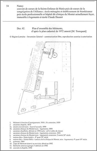 Couvent de soeurs de la Sainte-Enfance de Marie puis de soeurs de l'Alliance ; école ménagère et établissement de bienfaisance, puis école professionnelle et hôpital dit clinique du Montet, actuellement foyer, immeuble à logements et école catholique de l'Alliance puis école Claude Daunot