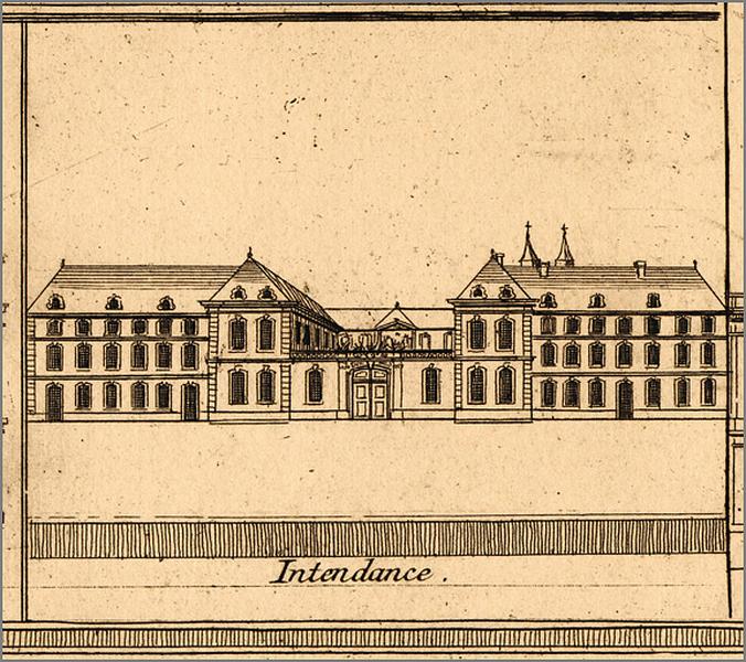 L'Intendance en 1768, détail d'une vignette ornant le plan de J. P. Buchoz.