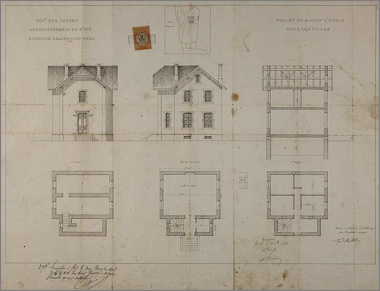 Ecole primaire de filles, plans coupes et élévations.