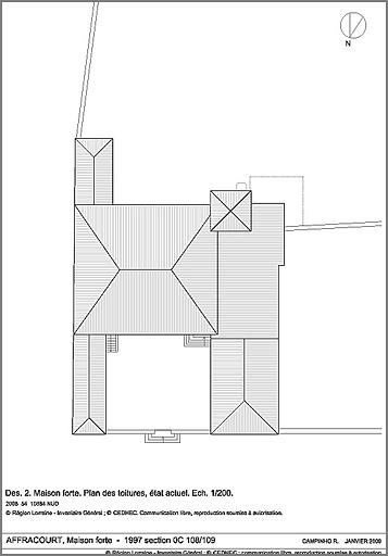 Maison forte. Plan des toitures, état actuel.