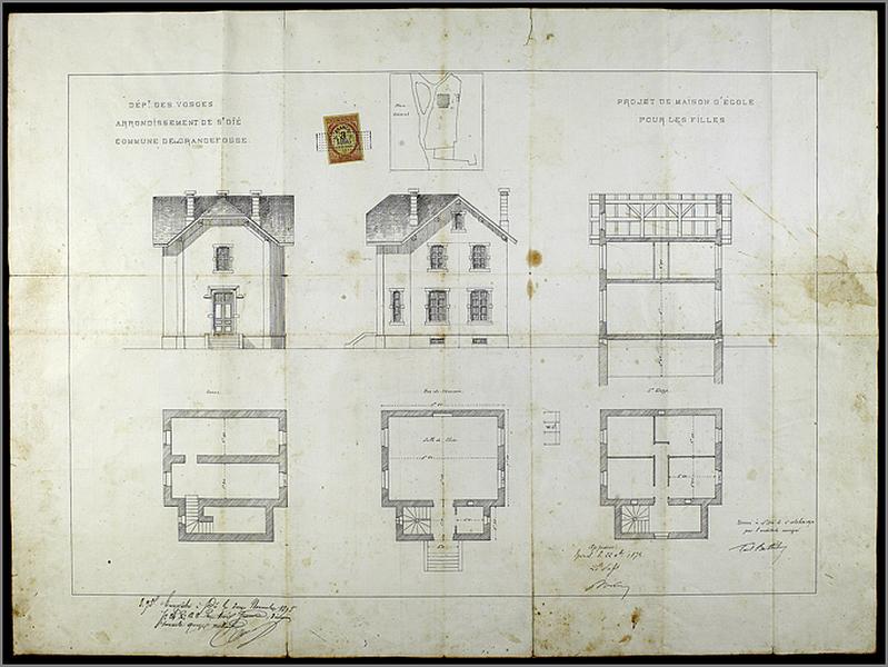 Ecole primaire de filles, plans coupes et élévations.