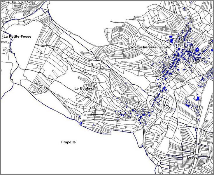 Cadastre actuel, tableau d'assemblage : implantation du bâti.