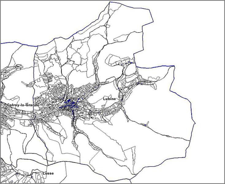 Cadastre actuel, tableau d'assemblage : implantation du bâti.