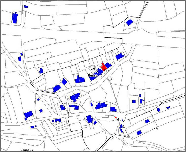Cadastre actuel : édifices étudiés à Herbaupaire.
