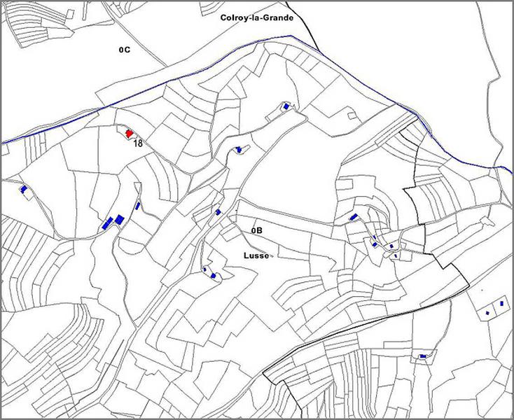 Cadastre actuel : édifices étudiés au nord de la commune.