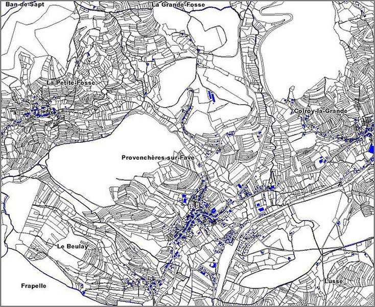 Cadastre actuel, tableau d'assemblage : implantation du bâti.