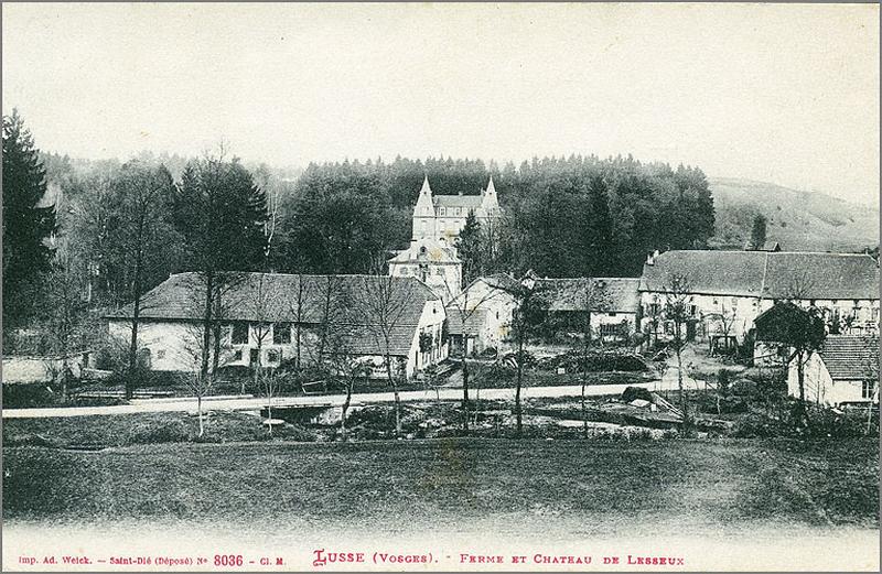 Vue d'ensemble du château et des fermes.