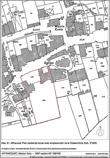 Plan cadastral actuel avec emplacement de la Maison forte.