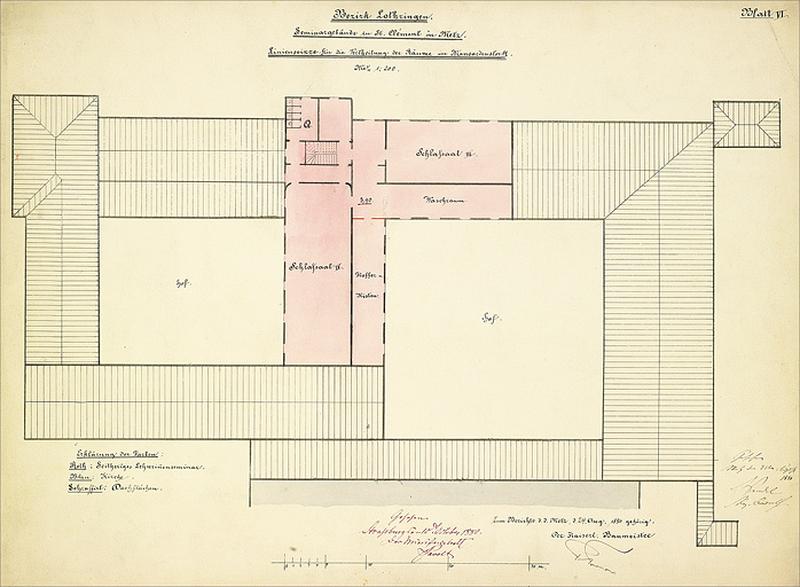 Plan des combles (en rose clair : école normale d'institutrices).