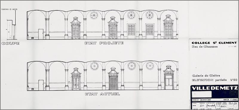 Galerie sud, élévation, état actuel et état projeté, 1982.