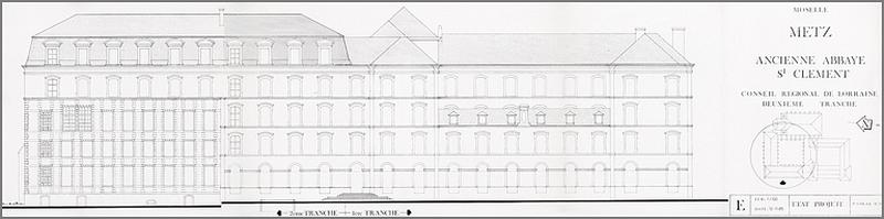 Elévation de la façade ouest : état projeté (deuxième tranche de travaux, 1985).