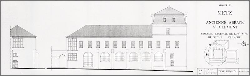 Elévation de la façade nord : état projeté (deuxième tranche de travaux, 1985).