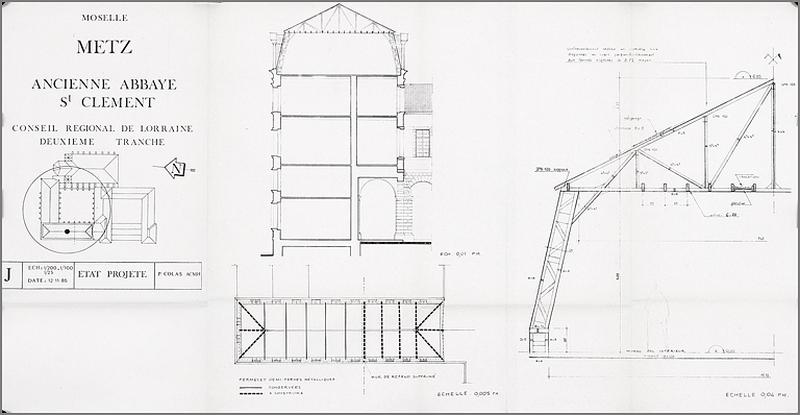 Coupe transversale du corps de bâtiment ouest : état projeté (deuxième tranche de travaux, 1985).